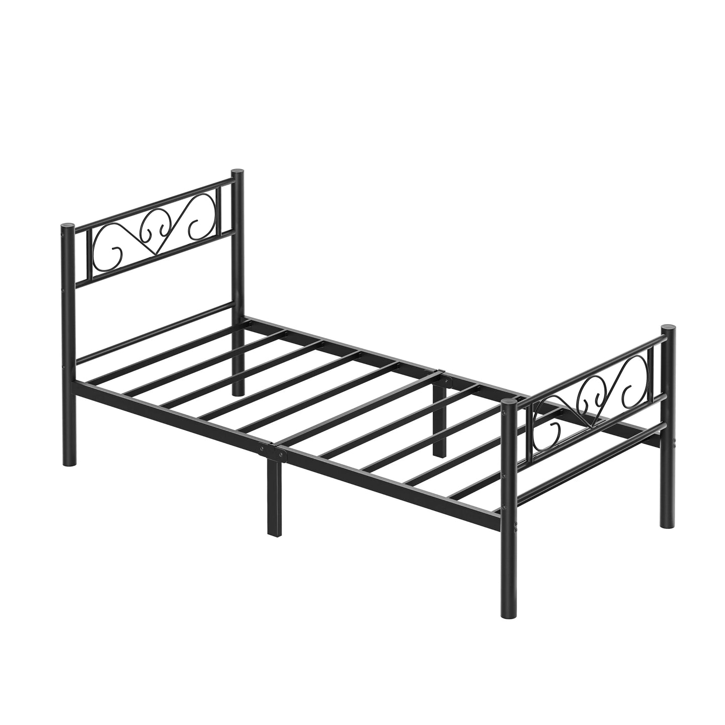 90 x 190 Bed Frame with Metal Base, Single Bed, Metal, Easy Assembly, for Small Spaces, Guest Room, Teen Room, Ink Black/White