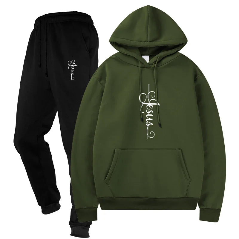 Basic Fleece Hoodies And SweatPants Set Men's Ensemble Track Suit Sportswear Unisex for Jogging