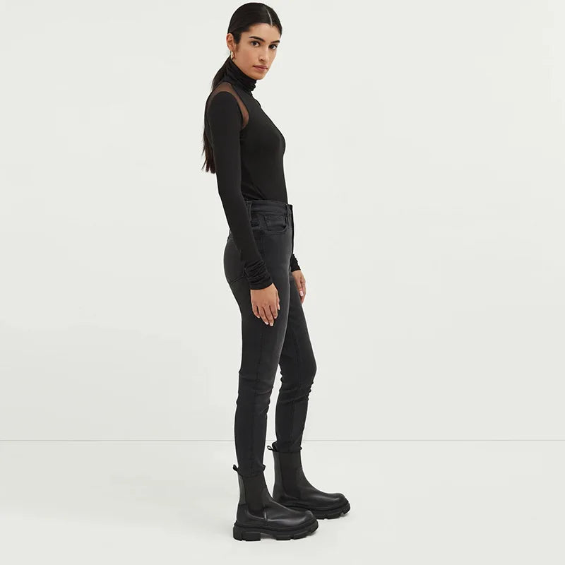 Sexy Slim Fit Long Sleeve Ladies T-shirt Autumn Fashion Black Mesh Patchwork Turtleneck Top Y2k Solid Women's Undershirt