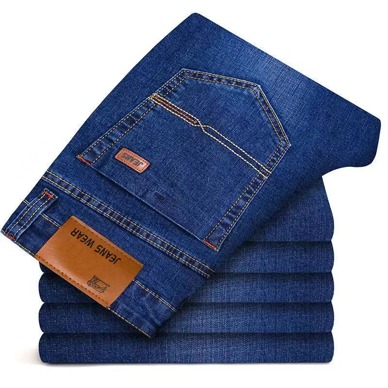 JEAN New Business Men's Jeans Casual Straight Stretch Fashion Classic Blue Black Work Denim Trousers Male Brand Clothing