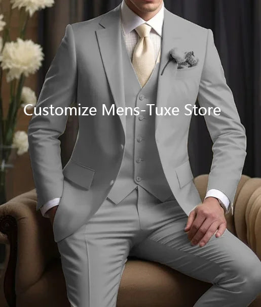 Elegant Wedding Men's Suits  Blazer Slim Fit 3 Pcs Jacket Pants Vest Luxury Costume Homme Formal Party Male Clothing