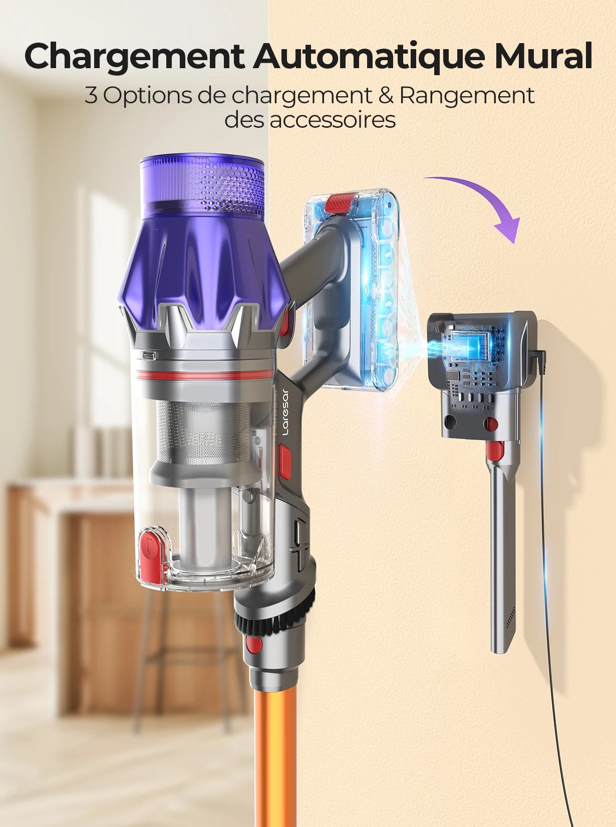 Laresar V7 500W 50KPA Suction Power Cordless Vacuum Cleaner  Handheld smart Home appliance Removable Battery Dust Cup