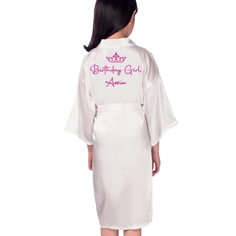 Customize Name Date Flower Girl Kimono Robes Wedding Bathrobes Pajamas Kids robe+belt Nightdress Brial Party Kid Robe