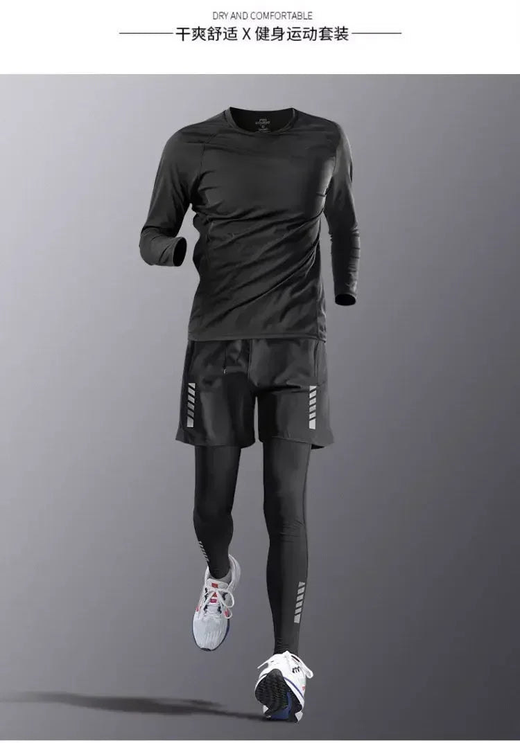Ensemble de sport de compression pour homme, survêtement de course, fitness, jogging, vêtements d'entraînement, leggings à coupe