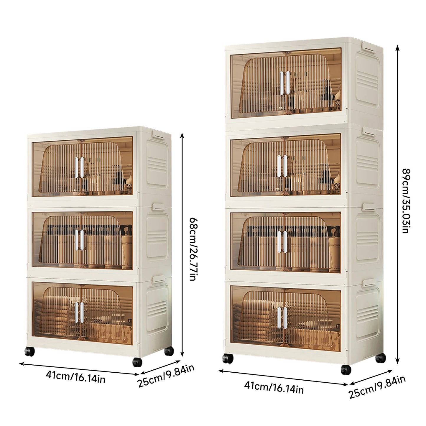 3/4 Layer Folding Storage Cabinet Storages Cabinet Waterproof Dustproof With Swivel Wheel Kitchen Bedroom Living Room Wardrobe