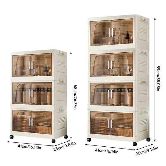 3/4 Layer Folding Storage Cabinet Storages Cabinet Waterproof Dustproof With Swivel Wheel Kitchen Bedroom Living Room Wardrobe
