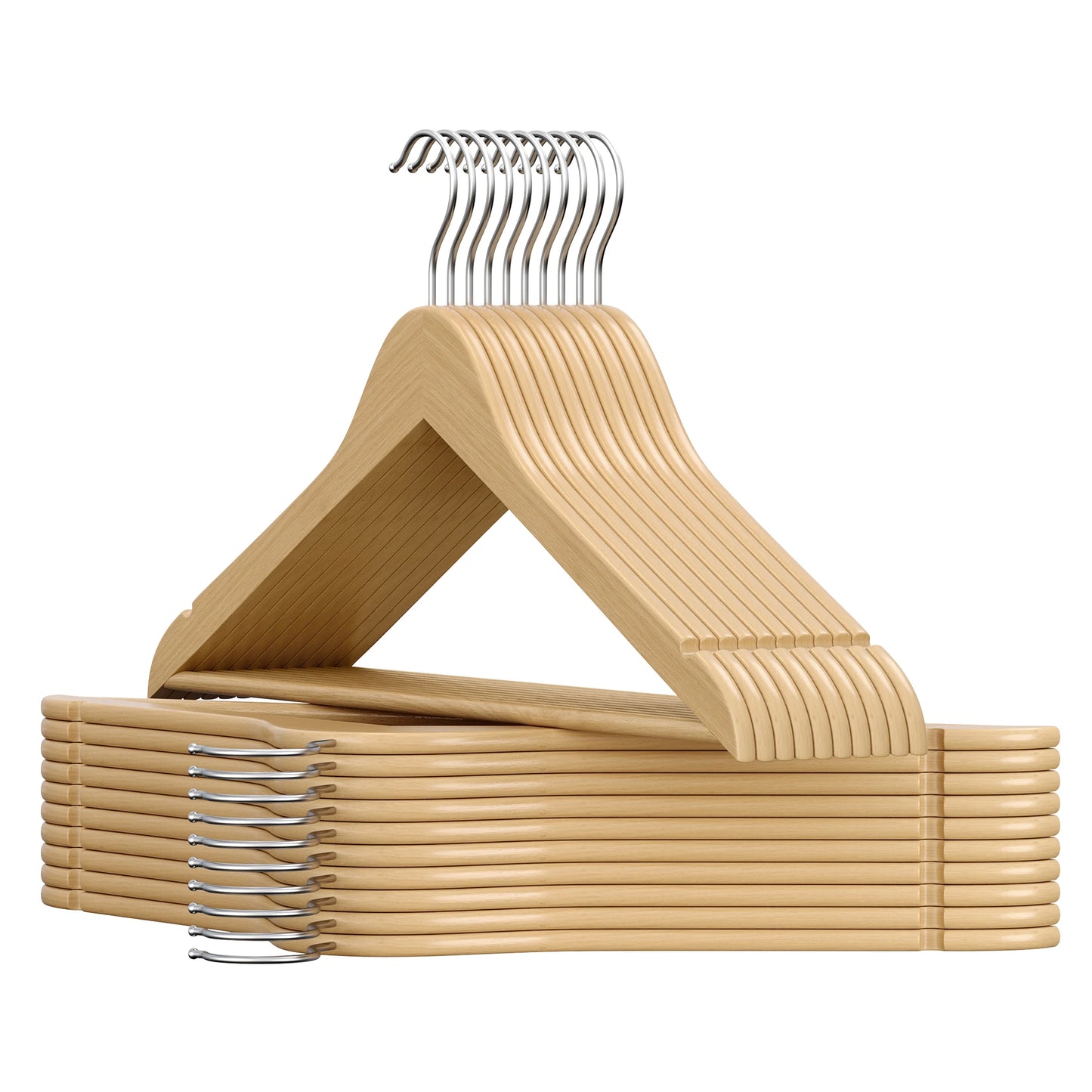 Wooden Hangers, Pack of 20, Slim, Birch Wood, for Strapless Tops, Jackets, Natural