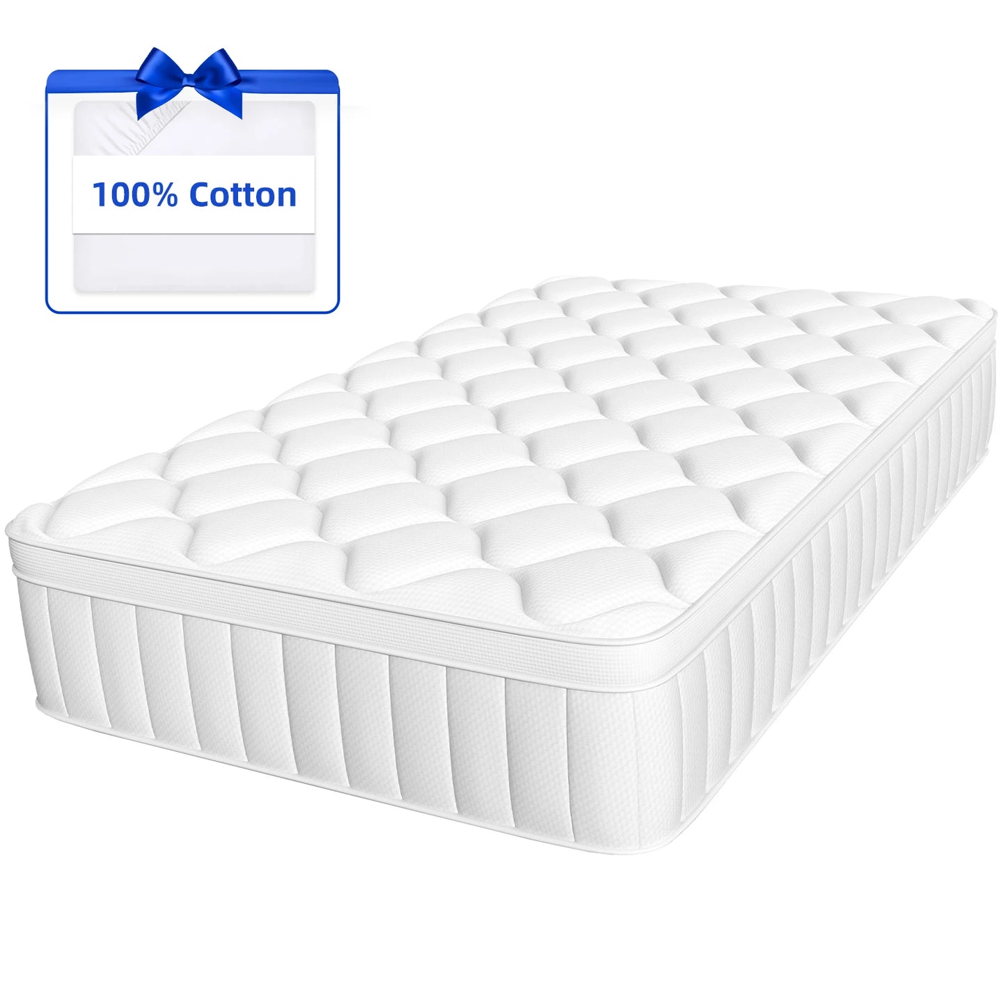 AUTHMIC 7-Zone Pocket Spring Mattress 25cm Thick Medium Firm Hybrid Breathable Anti-Mite Noiseless Bed for Adults Sleep Support