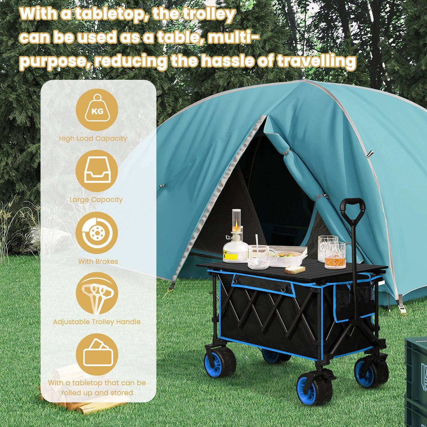 Foldable Wagon Garden Cart with Removable Tray Wheels Large Capacity Transport Cart for Picnic Beach Camping  Shopping