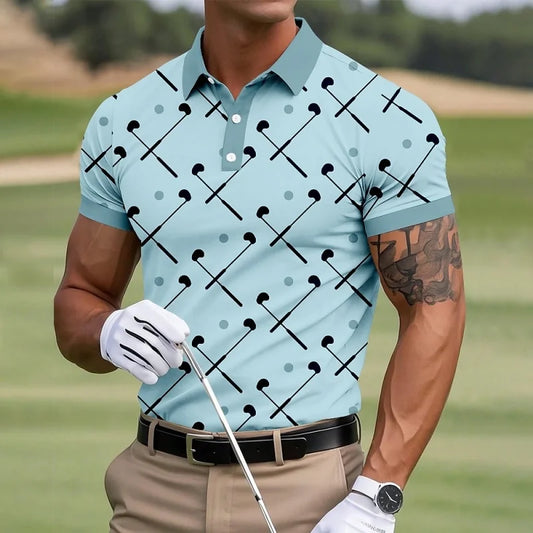 Fun Golf Pattern Polo Shirt For Men Colorful Cartoon 3D Printed Tees Summer Casual Street Short Sleeve Loose T-Shirt Lapel Tops