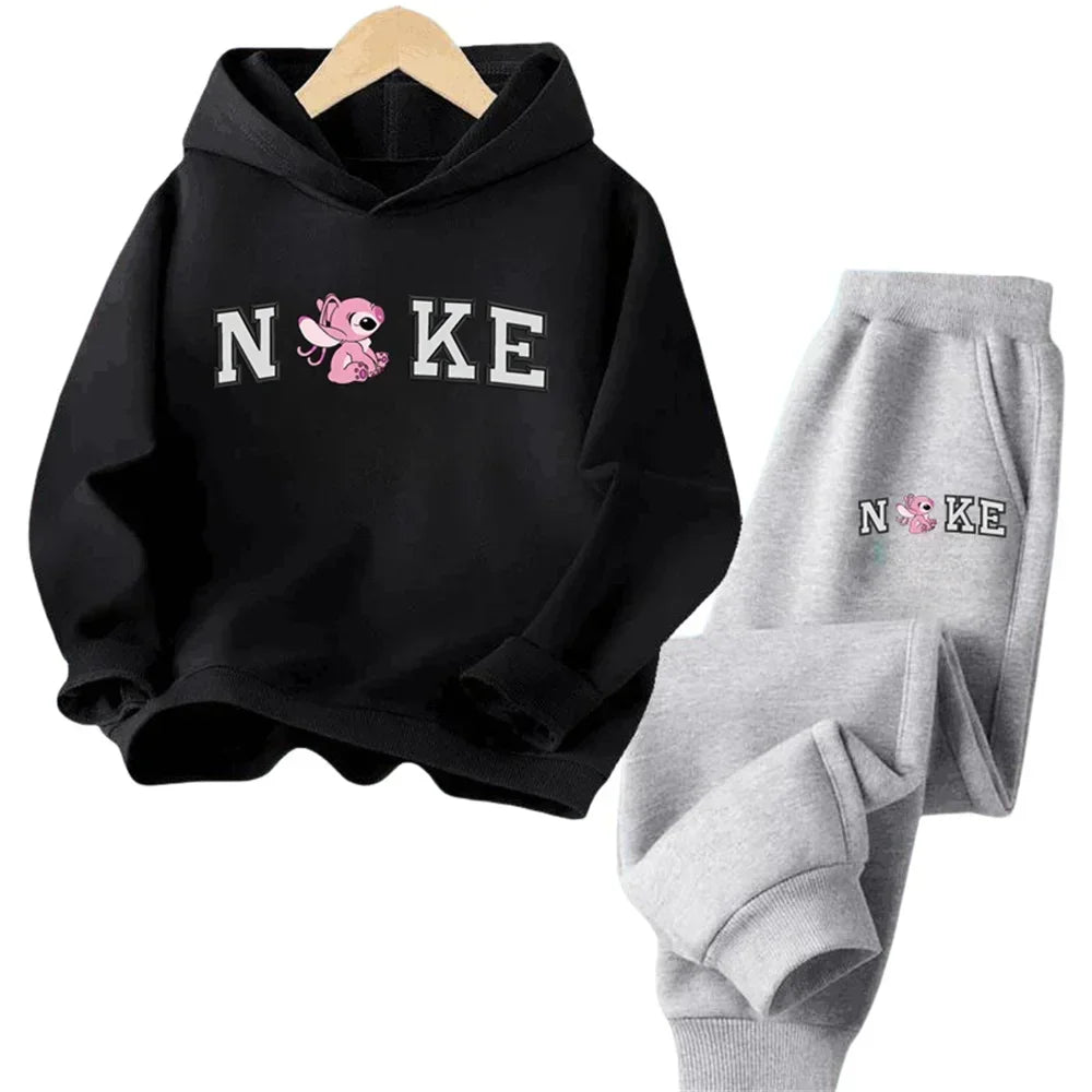 Ensemble sweat-shirt à capuche pour enfants, dessin animé Stitch, pour garçons et filles, automne et hiver, voyage en plein air,