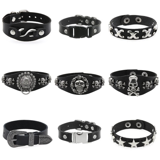 Halloween Skeleton Rivet Bracelet Set Fashion Pu Leather Bracelet Personalized Rock Bangle Valentine's Day Gift