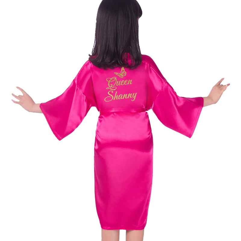 Customize Name Date Flower Girl Kimono Robes Wedding Bathrobes Pajamas Kids robe+belt Nightdress Brial Party Kid Robe