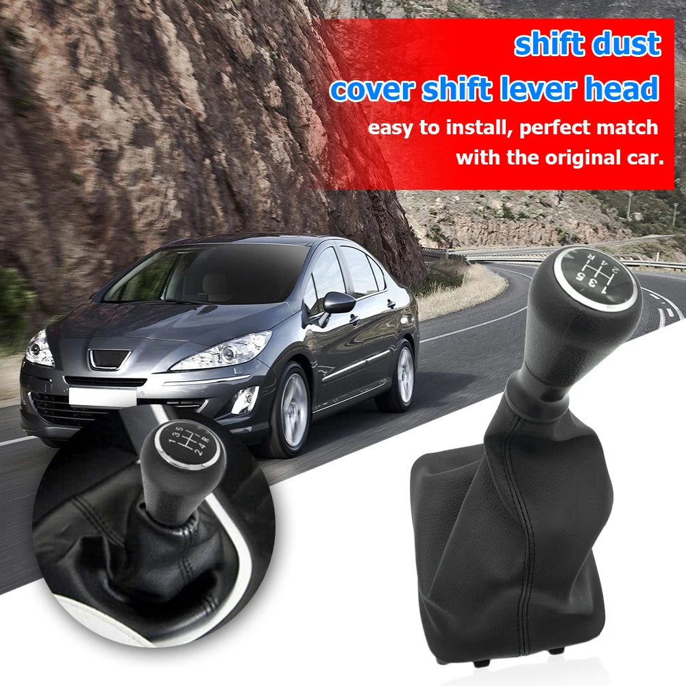 For Peugeot 206 207 307 Citroen C3/C5 PU 5 Speed Gear Shift Knob Shifter Lever Stick Gaiter Boot Cover Car Accessories