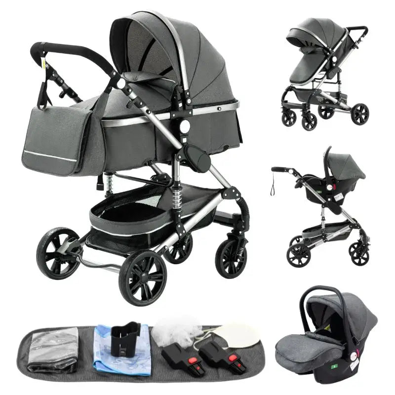 Compact 3-in-1 baby pushchair, infant car seat, portable infant travel system, lightweight pushchair, two-way pushchair