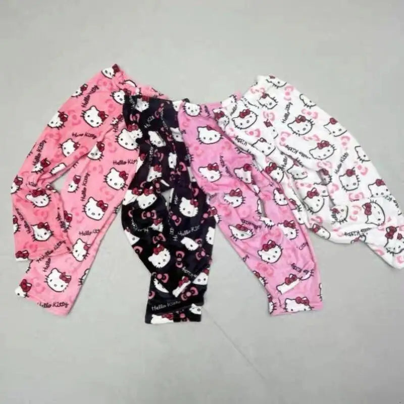Cartoon Hello Kittys Pajamas Women's Flannel Pajama Pants Autumn and Winter Loose Casual Pant Thicken Warm Leisure Home Clothing