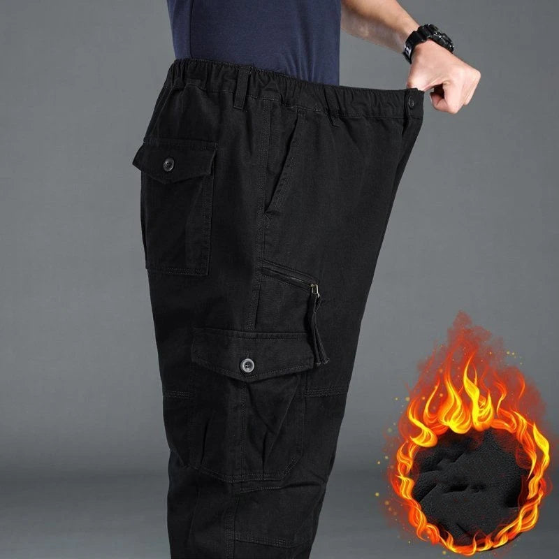 Winter Cargo Fleece Pants Men Thick Warm Straight Trousers Casual Multi Pockets Wear Resistant Baggy Tactical Cotton Work Pants