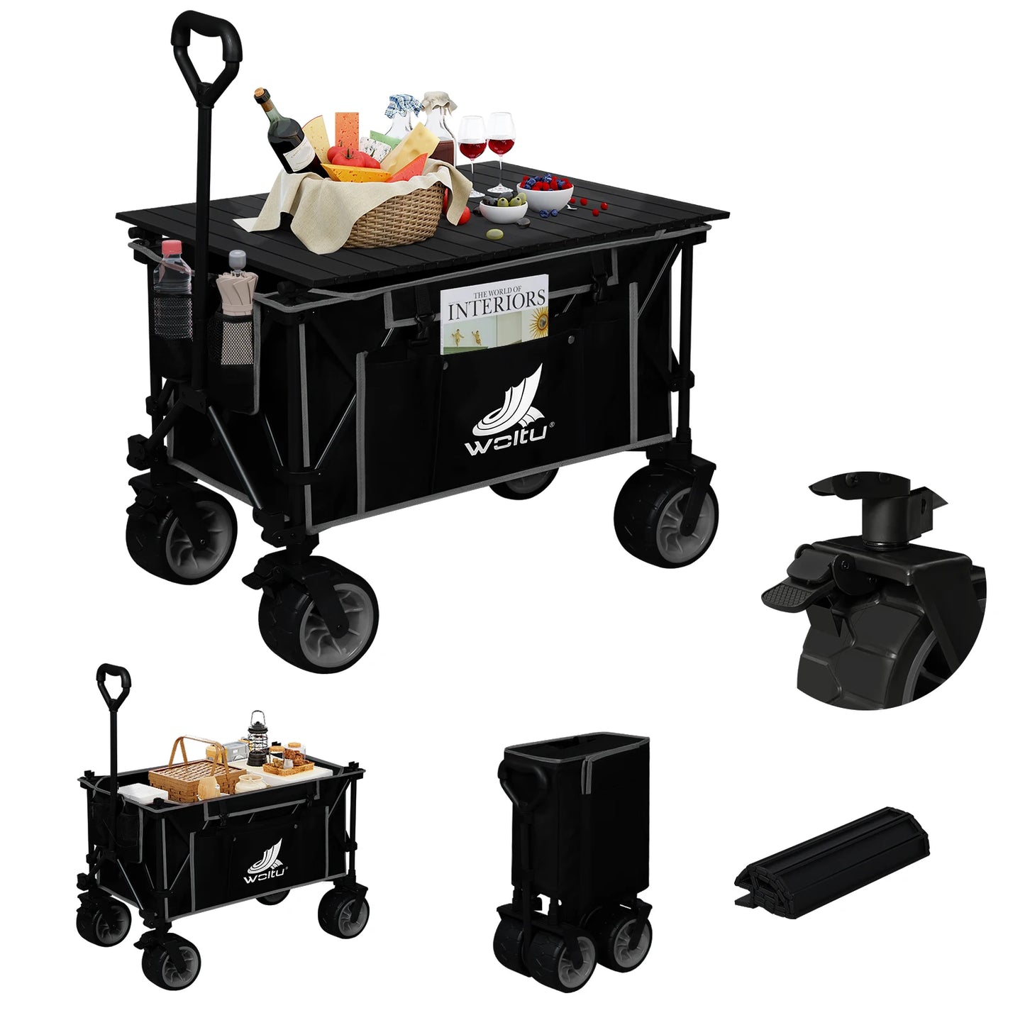 Foldable Wagon Garden Cart with Removable Tray Wheels Large Capacity Transport Cart for Picnic Beach Camping  Shopping