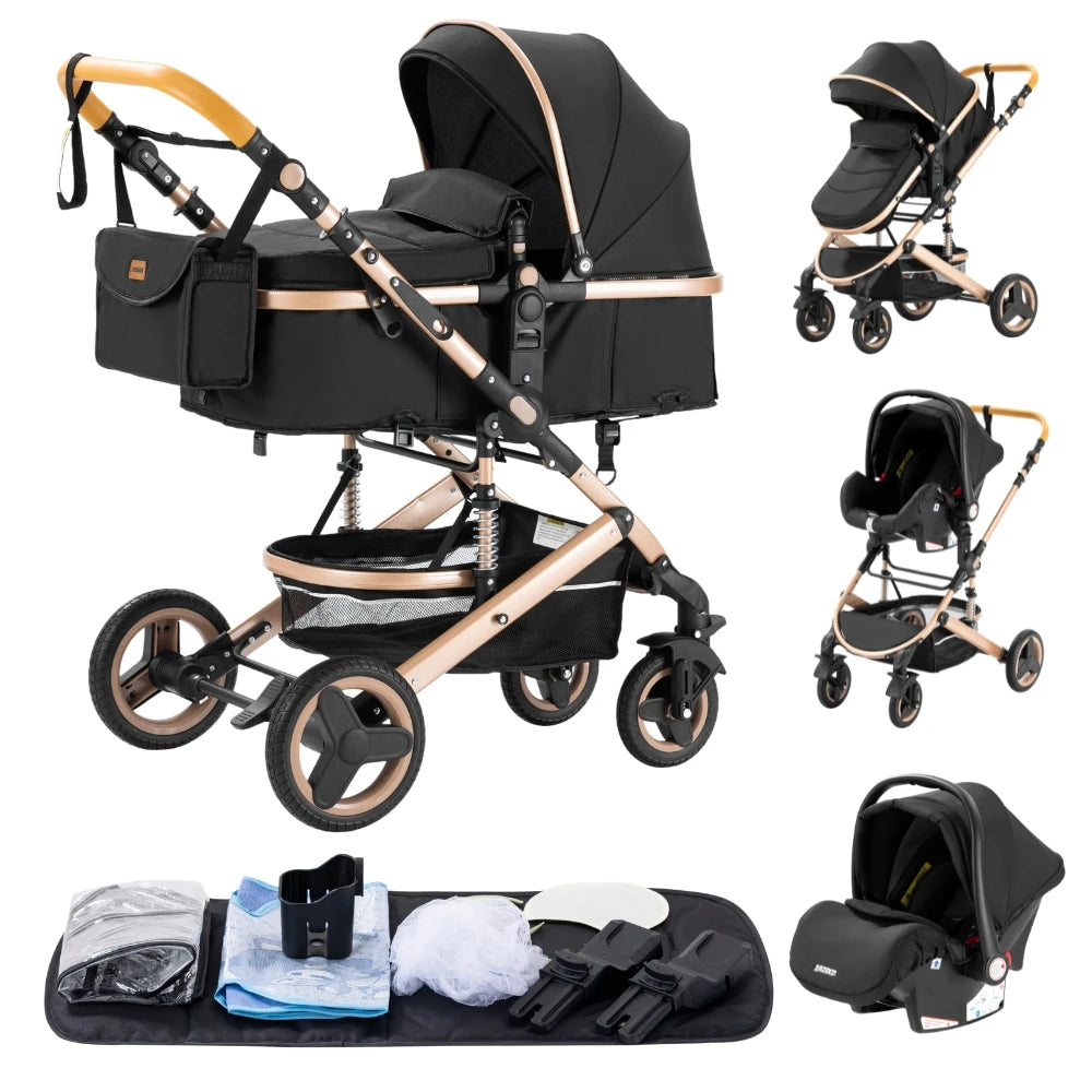 Compact 3-in-1 baby pushchair, infant car seat, portable infant travel system, lightweight pushchair, two-way pushchair