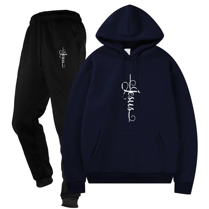 Basic Fleece Hoodies And SweatPants Set Men's Ensemble Track Suit Sportswear Unisex for Jogging