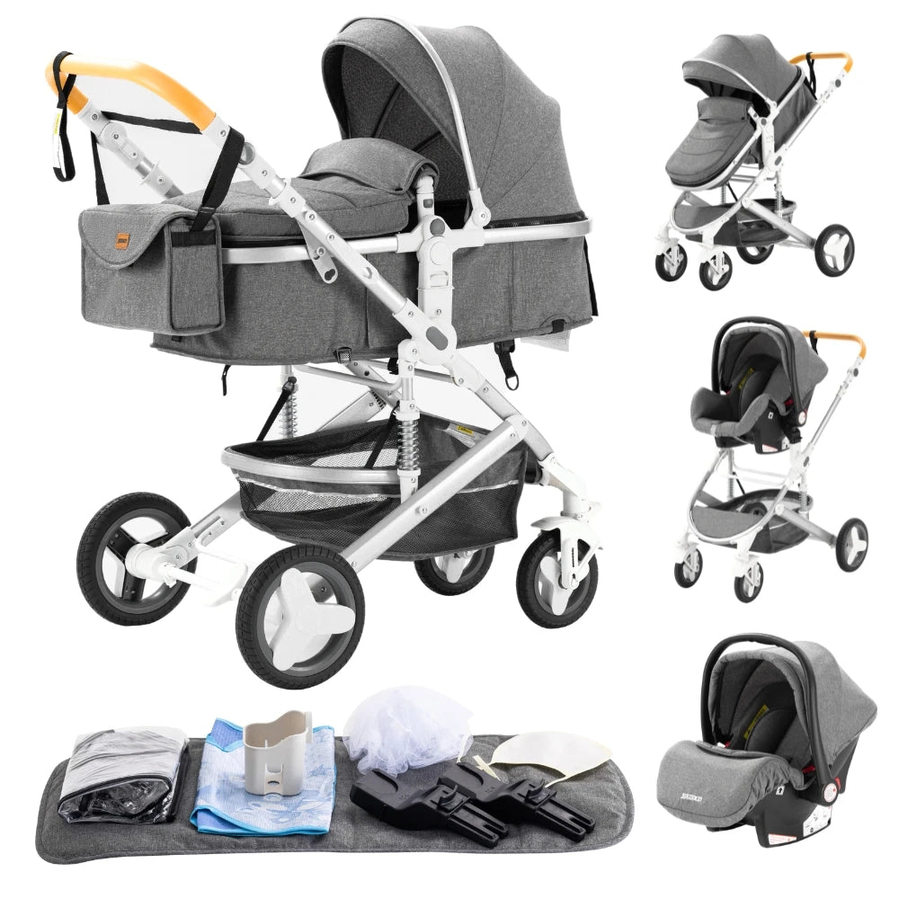 Compact 3-in-1 baby pushchair, infant car seat, portable infant travel system, lightweight pushchair, two-way pushchair