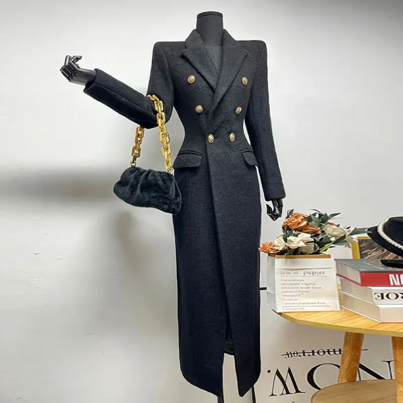 Woman Winter Coats 2025 New Style Fashionable Elegant Woolen Coat High End Professional Slimming Solid Color Long Outerwears