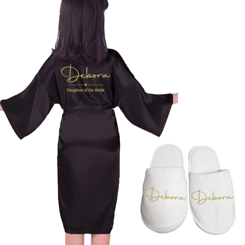 Customize Name Date Flower Girl Kimono Robes Wedding Bathrobes Pajamas Kids robe+belt Nightdress Brial Party Kid Robe