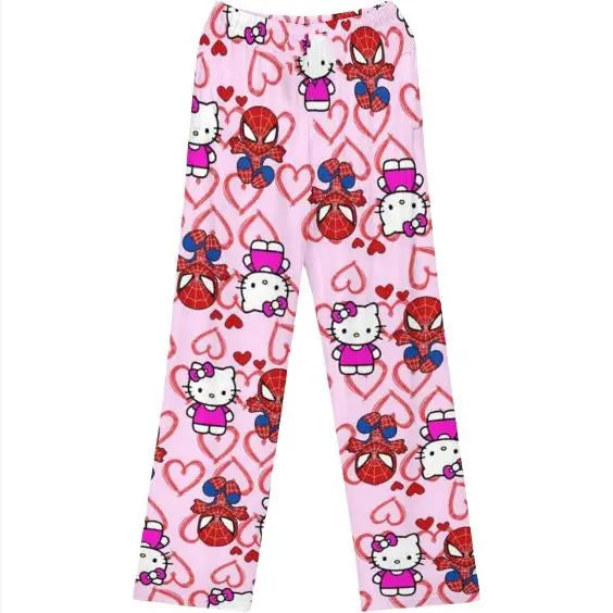 Cartoon Hello Kittys Pajamas Women's Flannel Pajama Pants Autumn and Winter Loose Casual Pant Thicken Warm Leisure Home Clothing