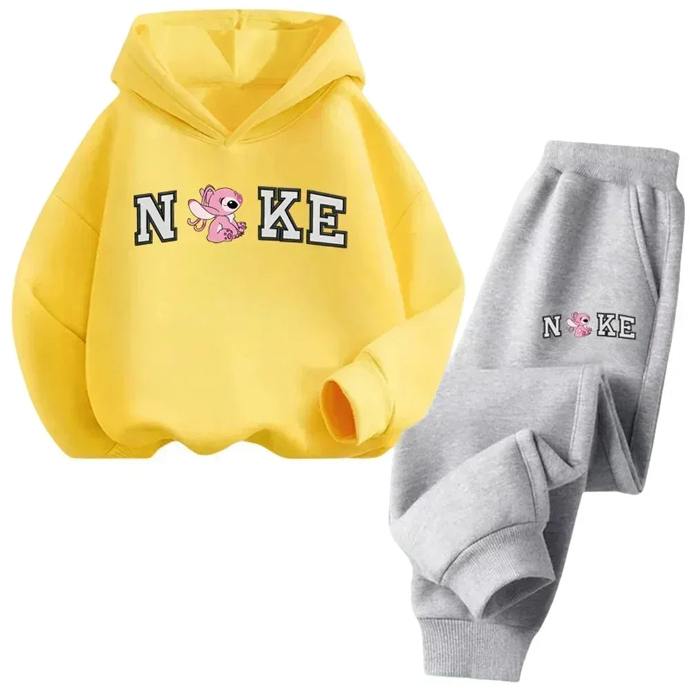 Ensemble sweat-shirt à capuche pour enfants, dessin animé Stitch, pour garçons et filles, automne et hiver, voyage en plein air,