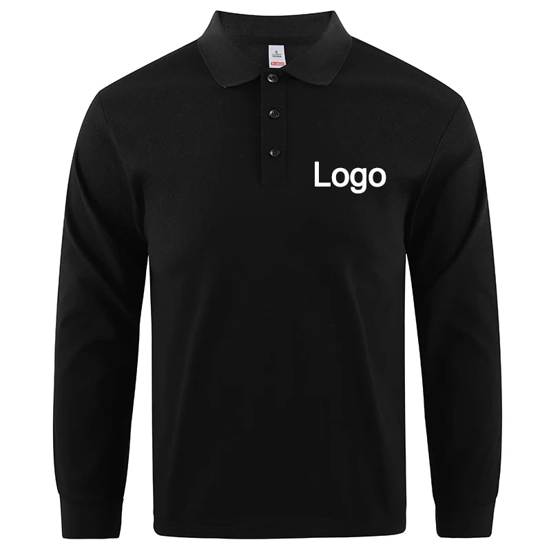 Custom Polo Shirts Mens Autumn Long Sleeves T-Shirts DIY Logo/Graphic Tees Commuting Breathable Lapel Tops Basic Male Clothes