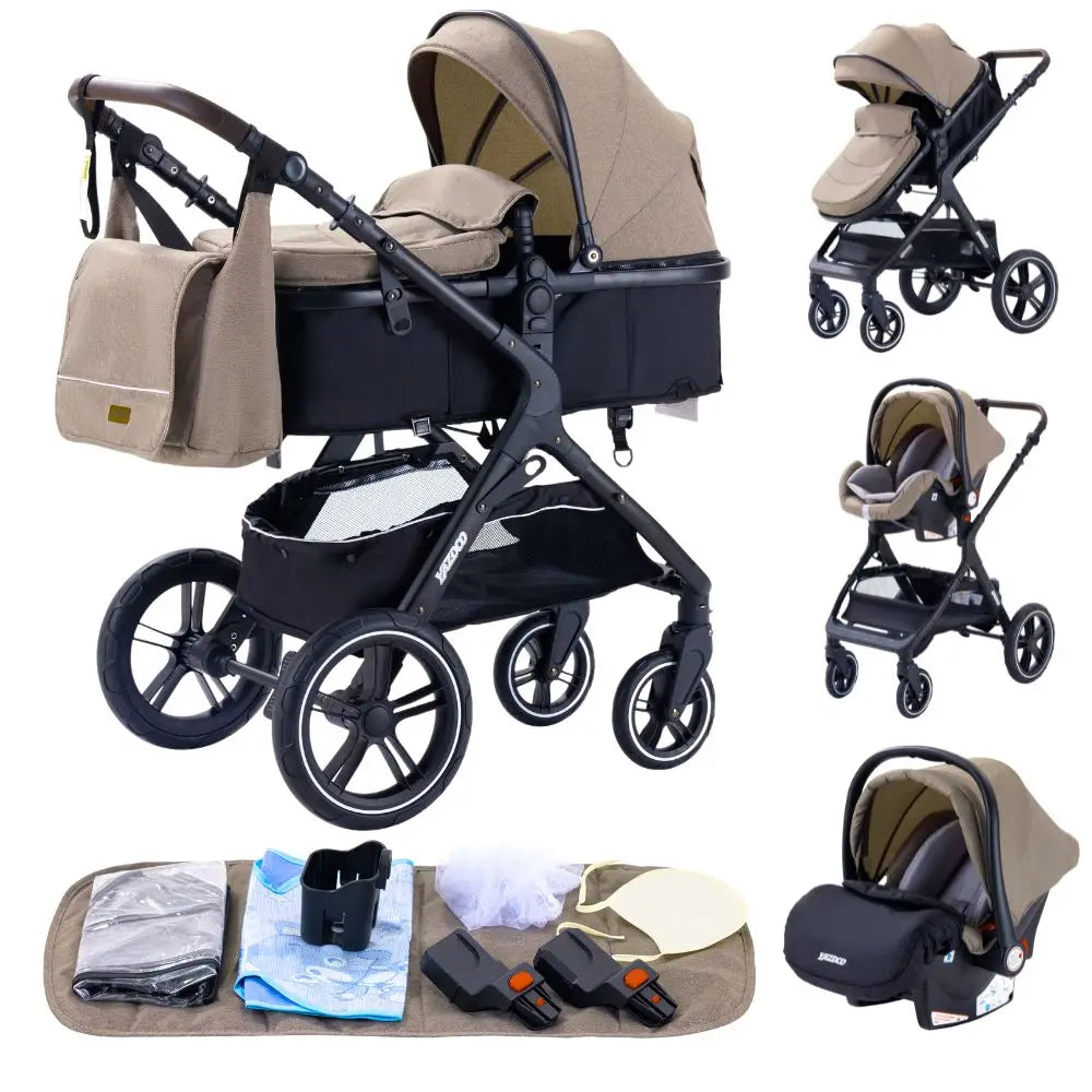 Compact 3-in-1 baby pushchair, infant car seat, portable infant travel system, lightweight pushchair, two-way pushchair