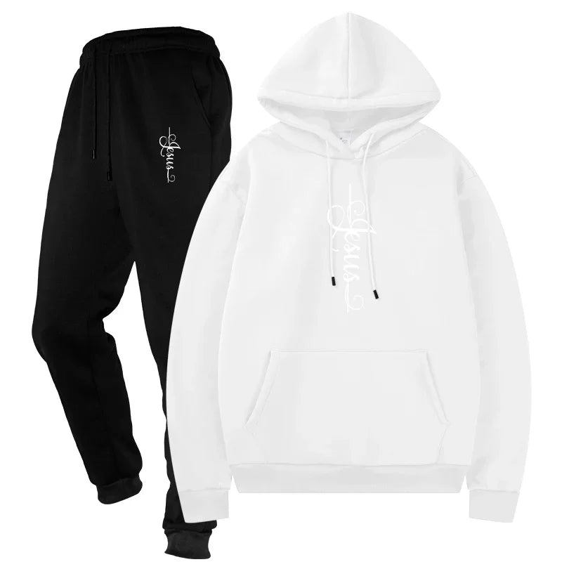 Basic Fleece Hoodies And SweatPants Set Men's Ensemble Track Suit Sportswear Unisex for Jogging