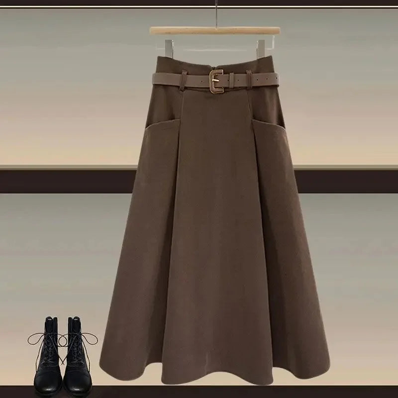 Plus Size Winter Knitted Sweater And Mini Skirt Set for Women Button Design Slimming Top Bottom Piece Outfit Ensemble