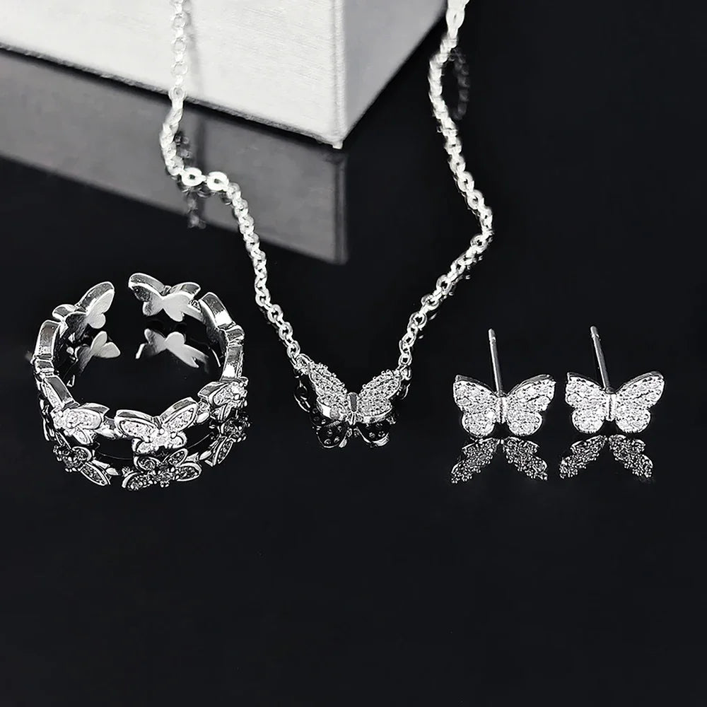 Unique Design Silver Color Butterfly Jewelry Set for Women Valentine's Day Gift Jewelry Wholesale Moonso E6863-r8418-x6228