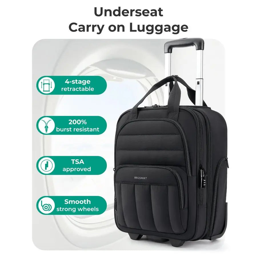 Underseat Carry on Luggage with Wheels, 16inch Under Seat Luggage, Lightweight Travel Luggage Travel Suitcase for Women, Persona