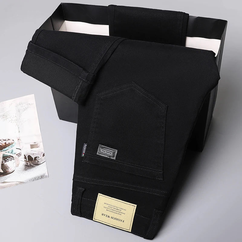 Wine Red Jeans Men Fashion Casual Classic Style Business Straight Slim Fit Trousers Male Advanced Pants 6 Colors Plus Size 28-44