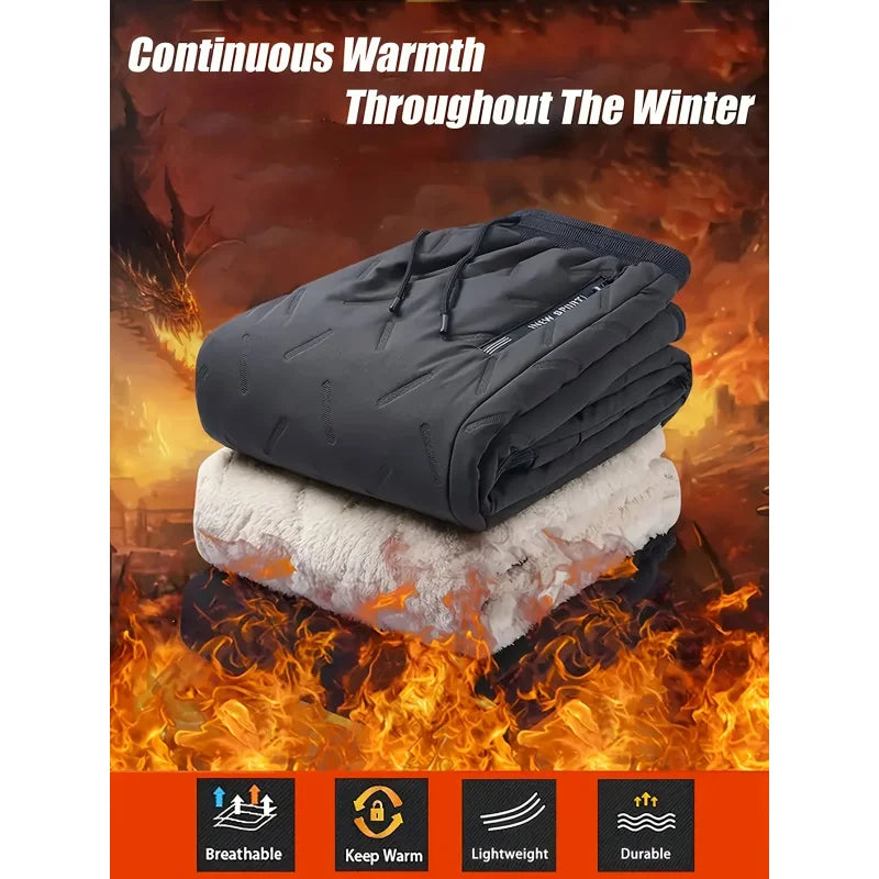 Winter Goods Plush 2pcs Men's Outdoor Snow Mountain Climbing Camping Plus Fleece Trousers Lining Winterize Padding