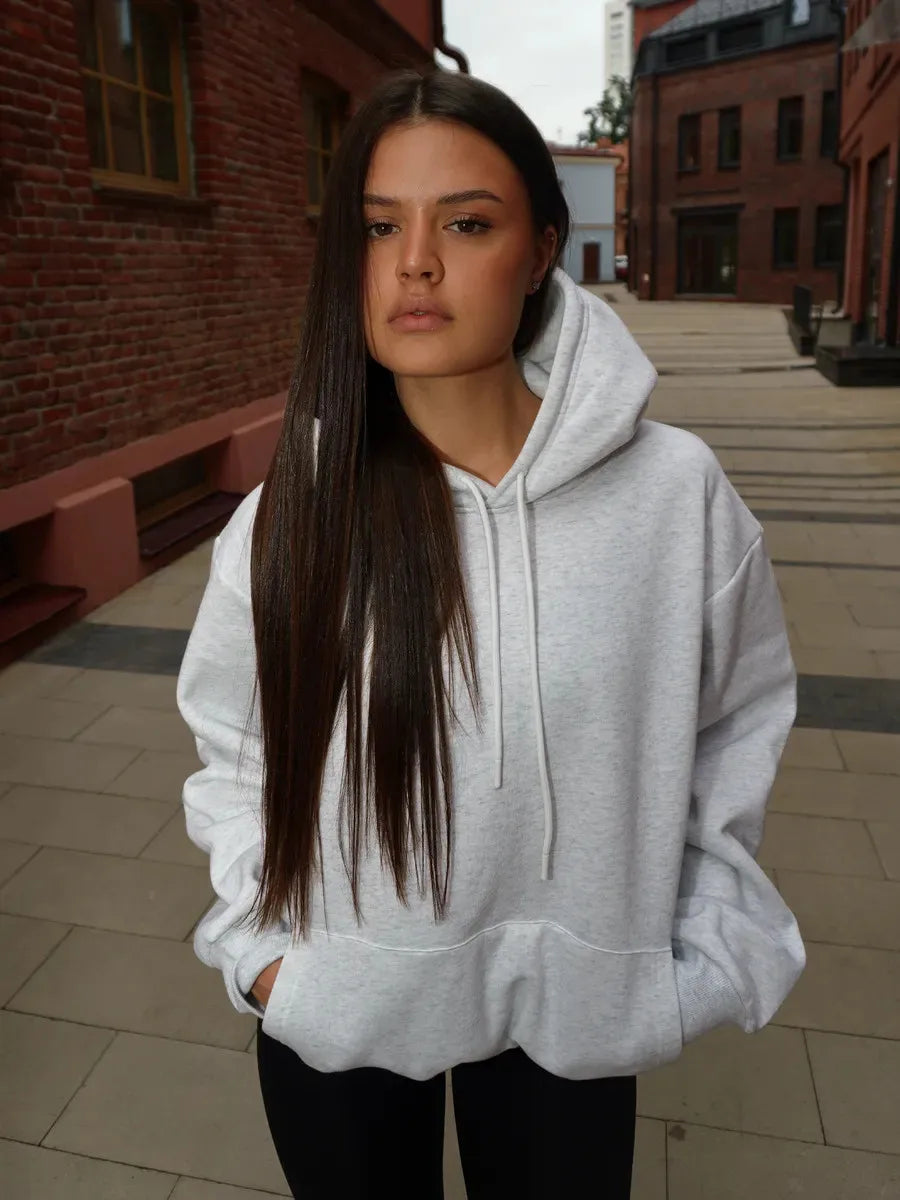 Large Size Trendy French Retro Cute Letters Hoodie for Women Oversized Heart Graphic Pullover Sweatshirt Gray & Black Streetwear