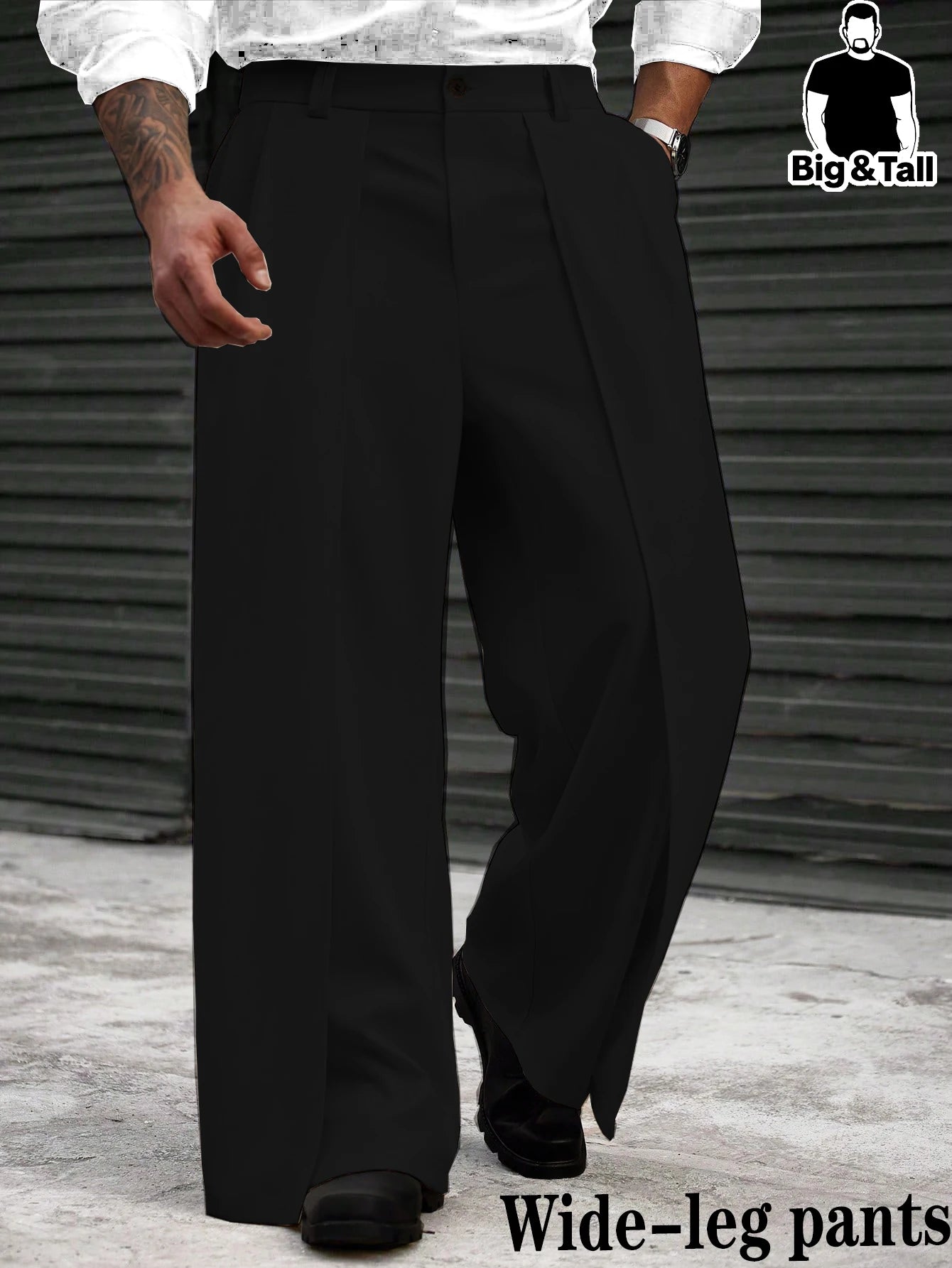 Homme plus Size Men's Solid Color Pocket Loose Wide Leg Casual Trousers