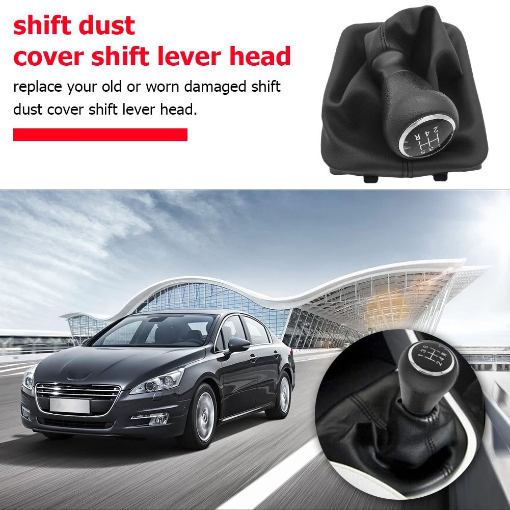 For Peugeot 206 207 307 Citroen C3/C5 PU 5 Speed Gear Shift Knob Shifter Lever Stick Gaiter Boot Cover Car Accessories