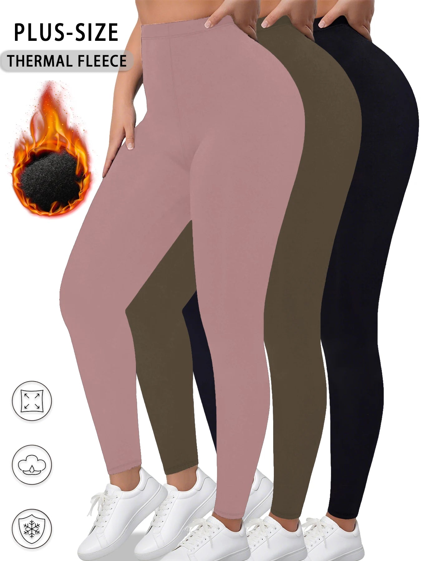 3 pack Plus size Winter thermal leggings for women featuring fleece lining Perfect for workouts in cold weather with super soft