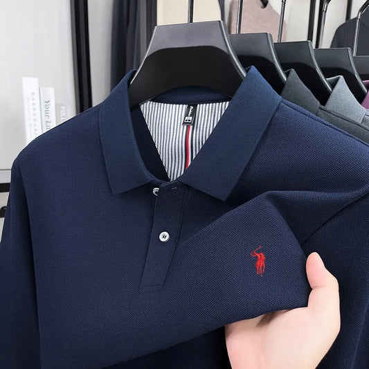 100% pure cotton high-end brand men's long sleeved polo shirt autumn fashion new luxurious pony Paul embroidery top golf T-shirt