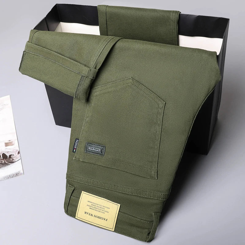 Wine Red Jeans Men Fashion Casual Classic Style Business Straight Slim Fit Trousers Male Advanced Pants 6 Colors Plus Size 28-44