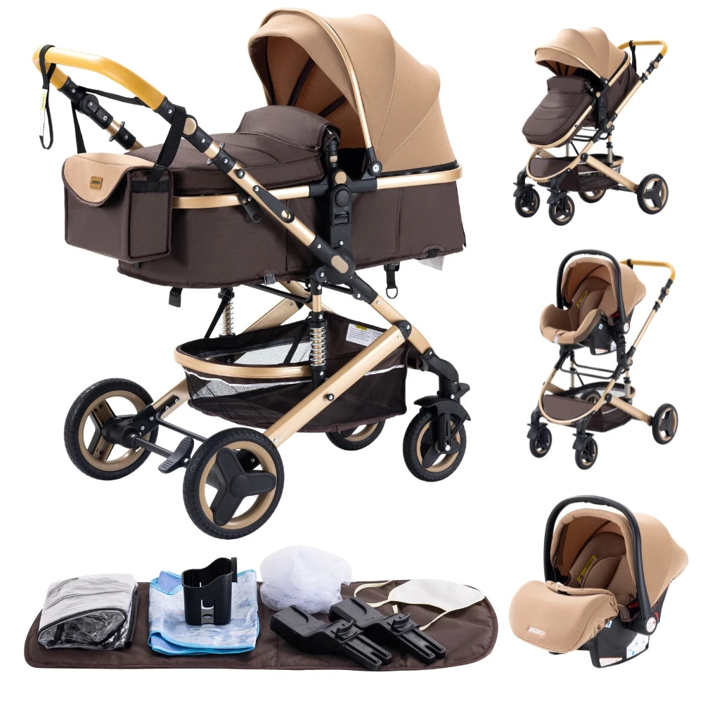Compact 3-in-1 baby pushchair, infant car seat, portable infant travel system, lightweight pushchair, two-way pushchair