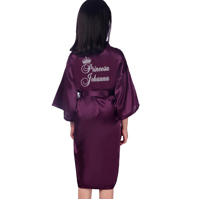 Customize Name Date Flower Girl Kimono Robes Wedding Bathrobes Pajamas Kids robe+belt Nightdress Brial Party Kid Robe