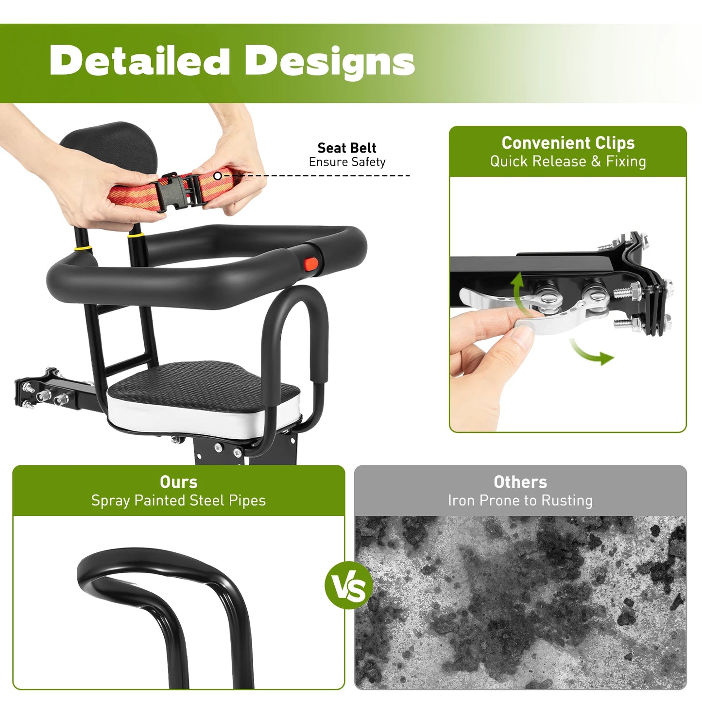 Children Bicycle Safety Seat Saddle W/Backrest Seat Belt Tricycle Saddle Cushion Mountain Bike Saddle Accessories