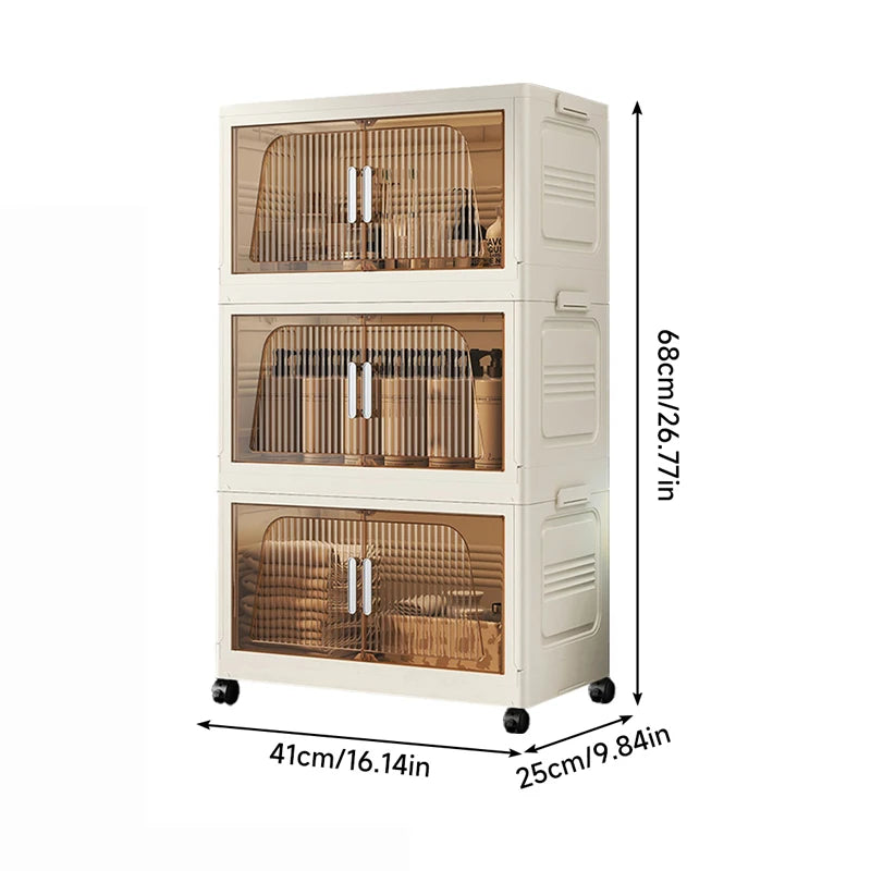 3/4 Layer Folding Storage Cabinet Storages Cabinet Waterproof Dustproof With Swivel Wheel Kitchen Bedroom Living Room Wardrobe