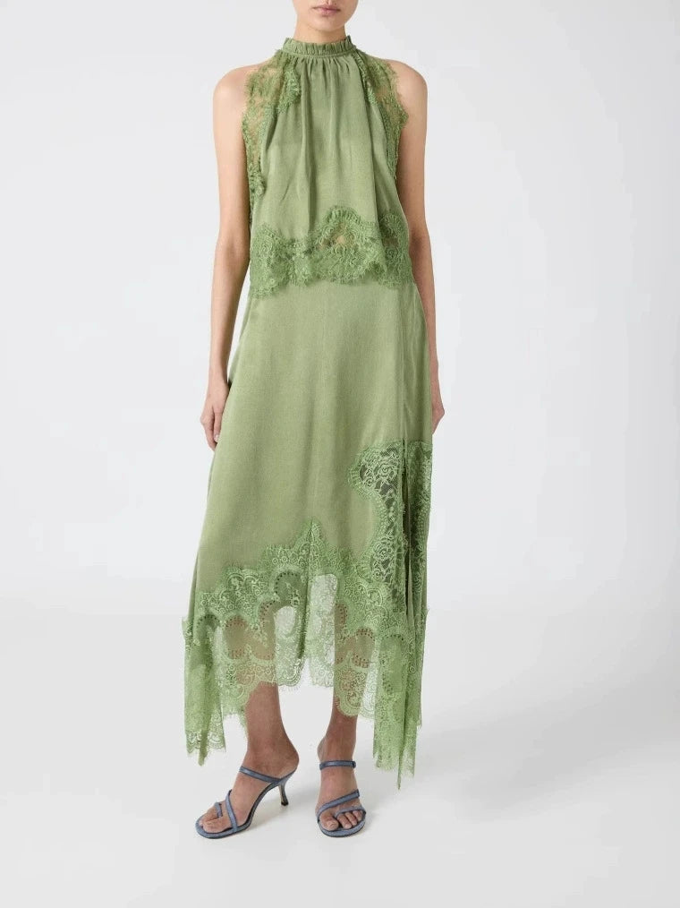 Temperament Solid Color Skirt Two Piece Set Women Lace Patchwork Sleeveless A-line Skirts Irregular Skirts 2 Piece Sets Female