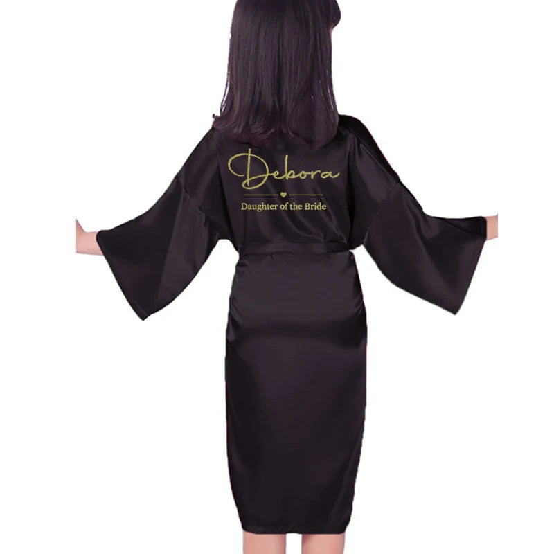 Customize Name Date Flower Girl Kimono Robes Wedding Bathrobes Pajamas Kids robe+belt Nightdress Brial Party Kid Robe