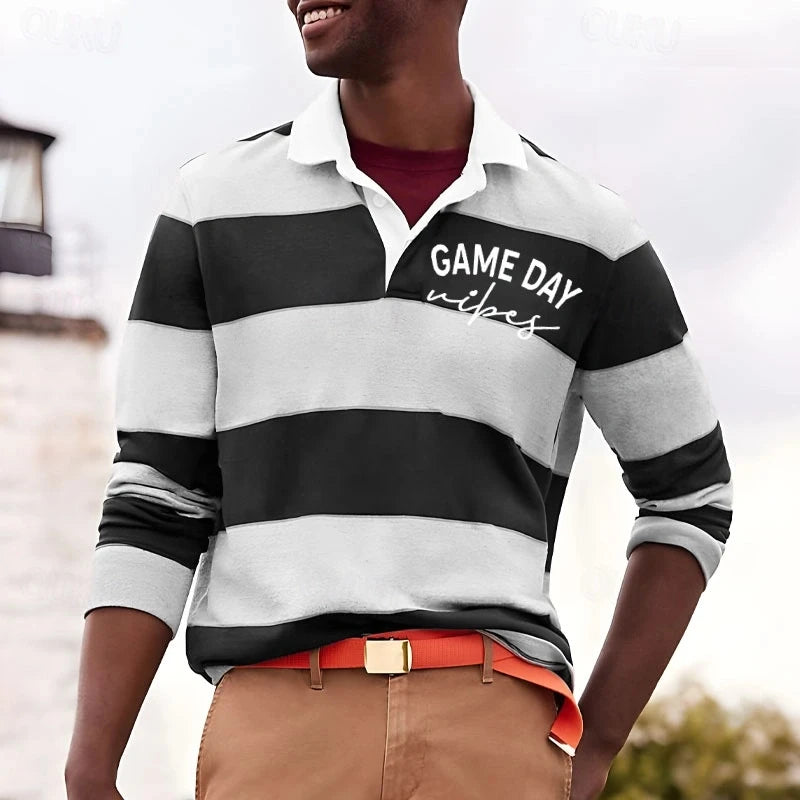 2026 New Striped Polo Shirts For Men Simple Fashion Long Sleeve 3D Printed Golf Polo Shirt Casual Oversized Daily Wear Tops